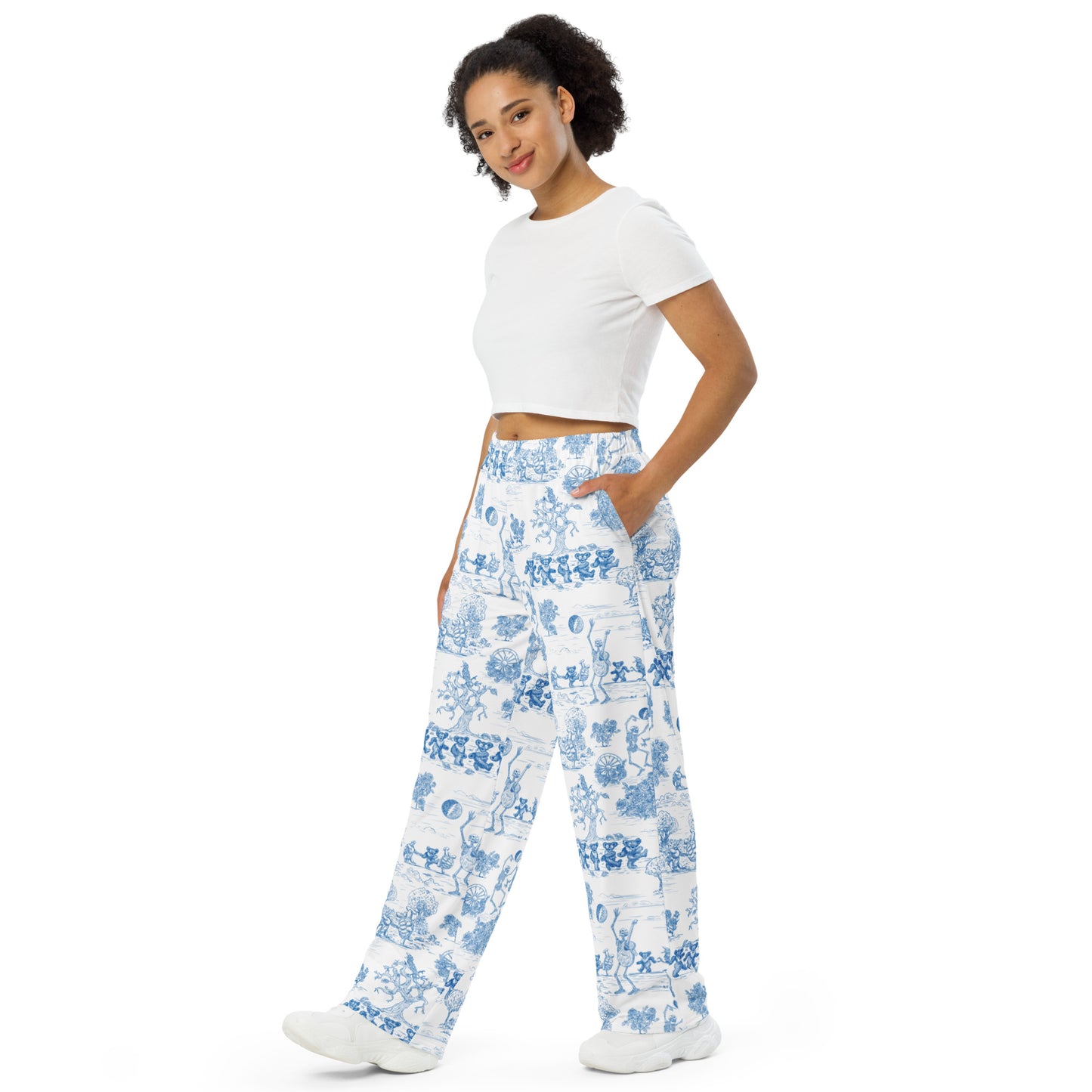 Keep On Dancin' - Blue - All Over Print - Women's Wide-Leg Pants